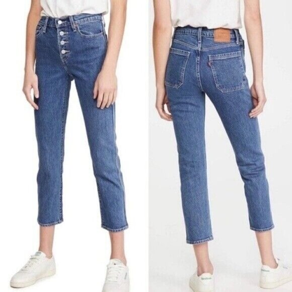 Levi's Premium Wedgie Straight High Rise Exposed Button Fly Jeans Sz 26 - Picture 1 of 14